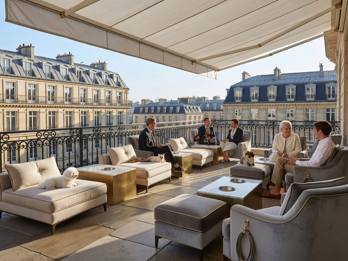 Le Meurice Dining Patio in Paris featuring luxury outdoor seating for pet owners
